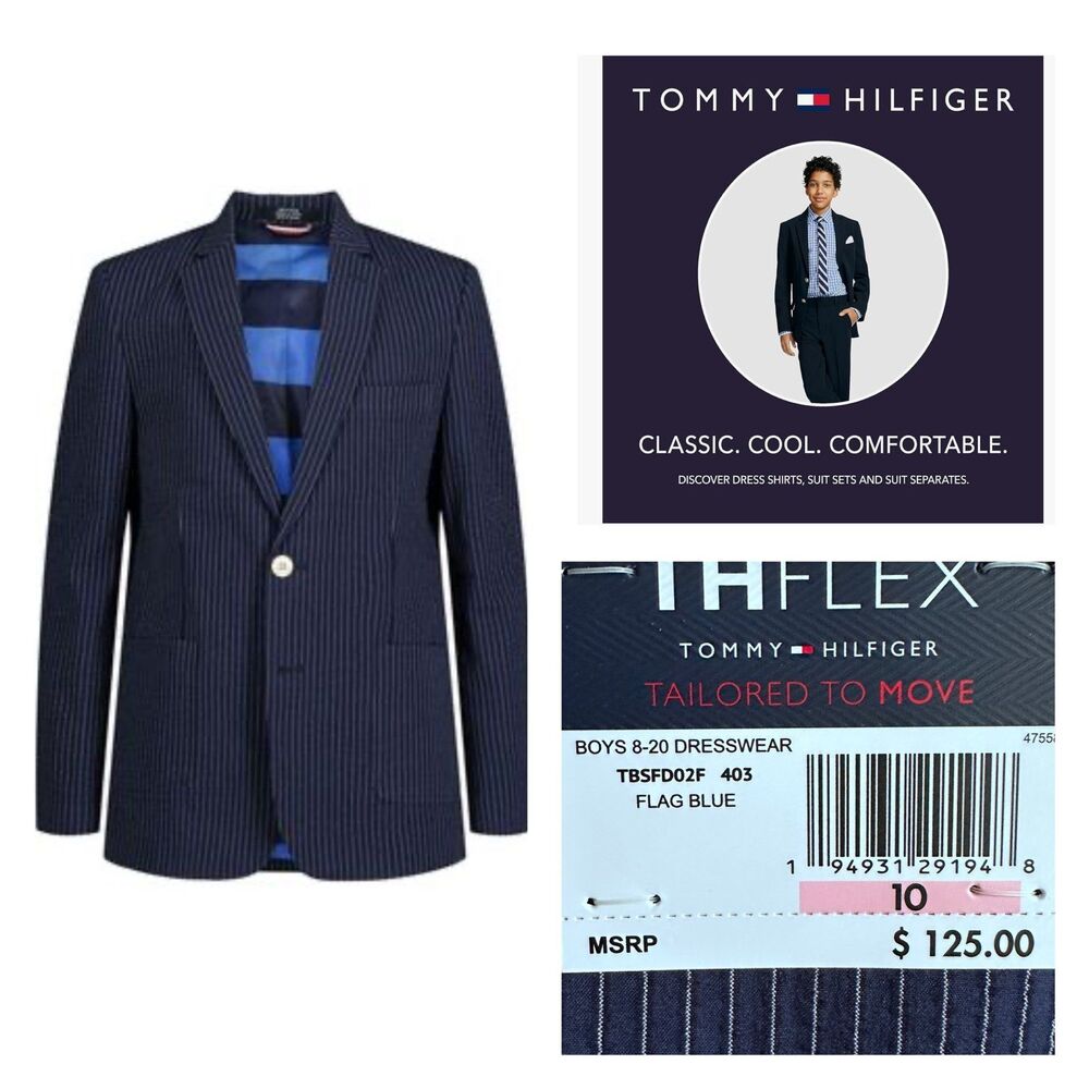 Tommy Hilfiger Boys Size 10 Suit Jacket - New with Tags - Flag Blue Seersucker